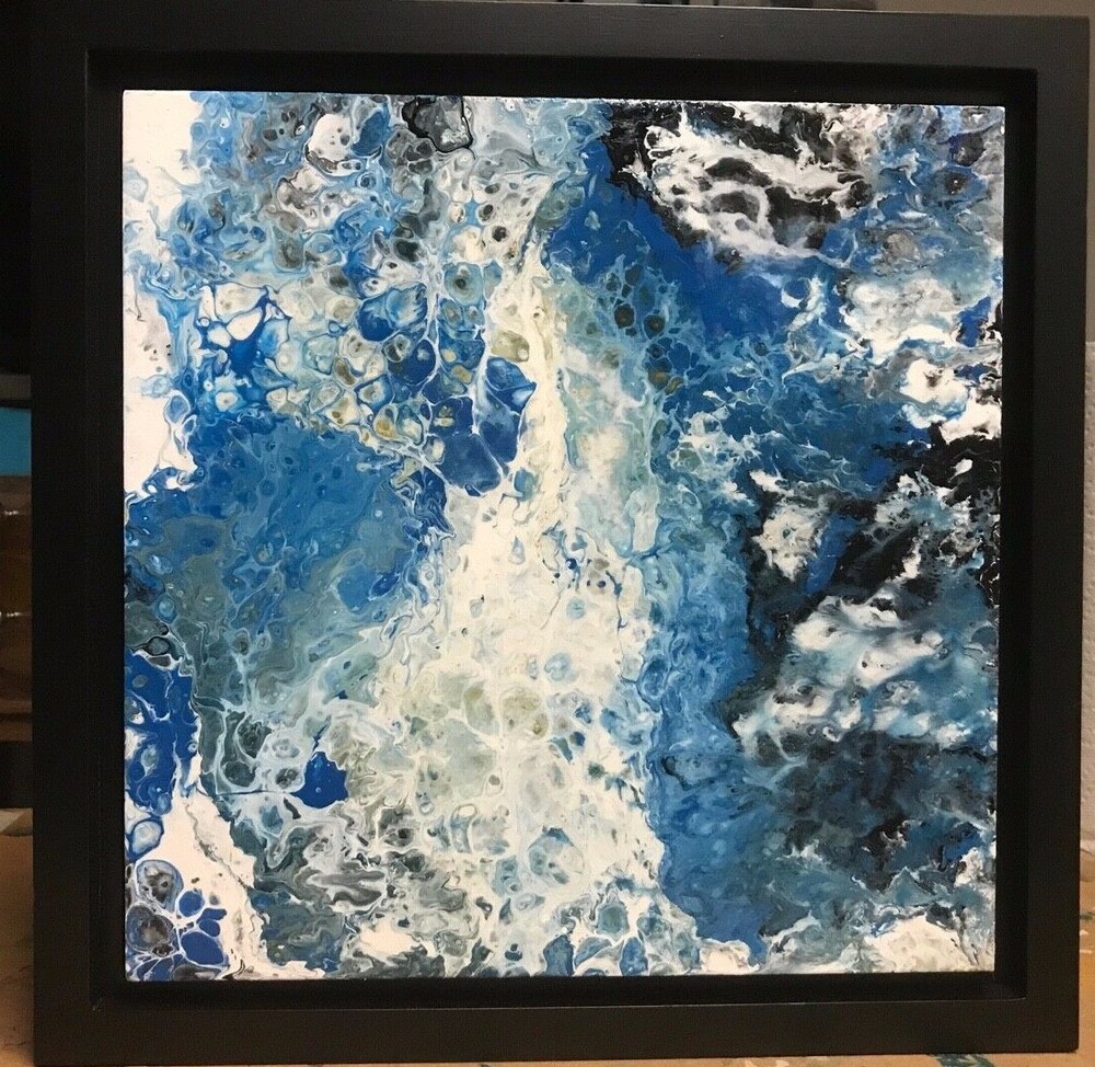 ABSTRACT ART Acrylic painting original Colorful Blue White Art by artist-image