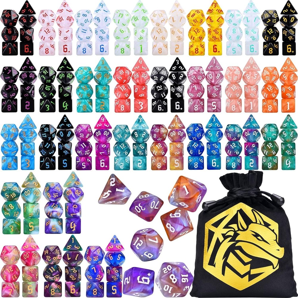 210-Piece RPG Dice Set with Velvet Bag - 30 Unique 7-Die DND Polyhedral Sets
