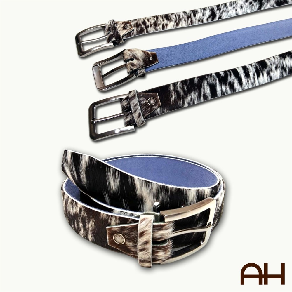 AH Leathers Cowboy Style Real Cow Hair Leather Belt Men & Women Handmade USA