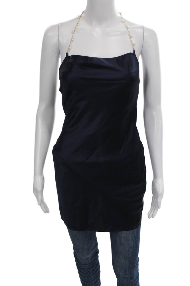 Cami NYC Women Blue Silk Halter Sleeveless Camisole Hook & Eye Size 2XSFree Shipping in US $100+ Orders | $6.95 Orders Below