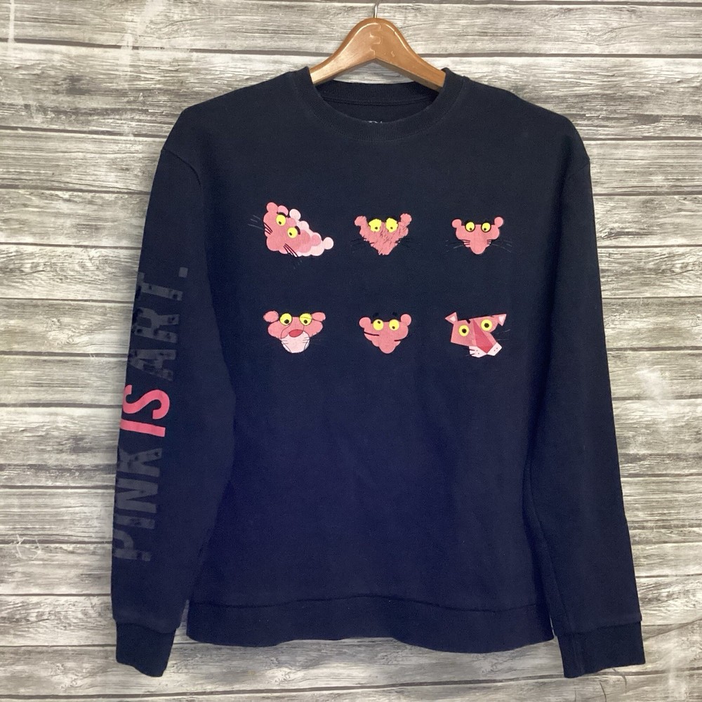 ZARA X Ader Error Sweatshirt Womens Medium Black Pink Panther Art Graphic Print
