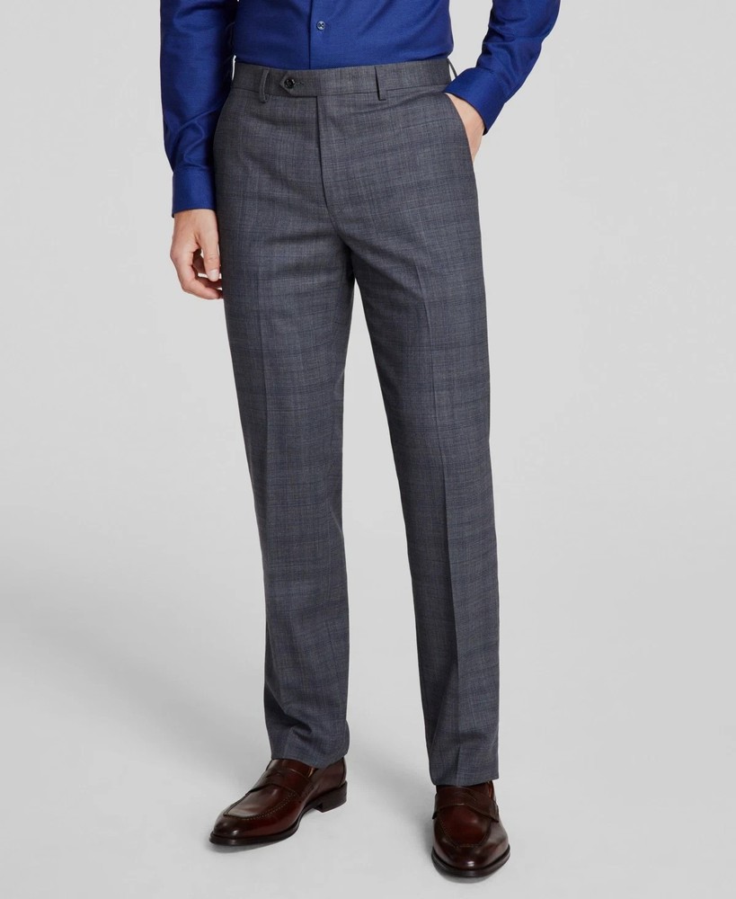 Michael Kors Men's Gray Plaid Classic-Fit Wool Stretch Suit Pants, 34W 34L