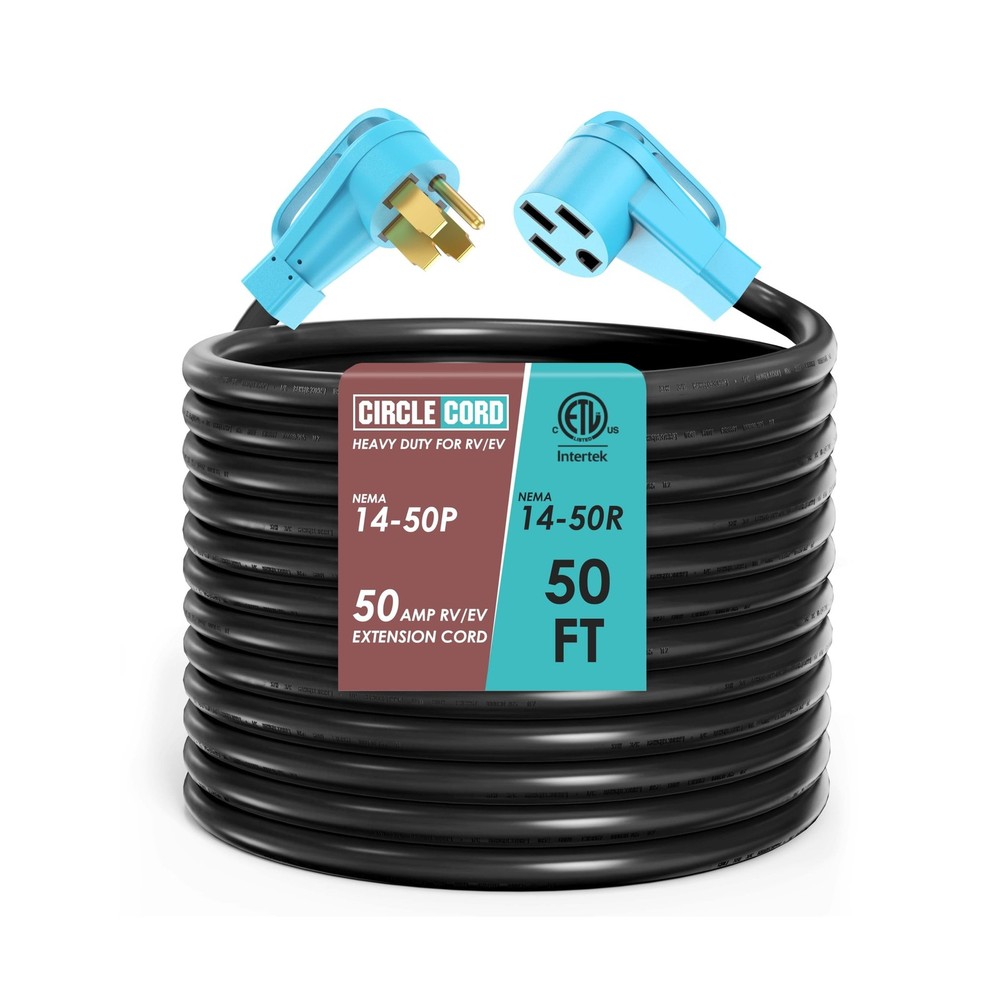 CircleCord ETL Listed 50 Amp 50 Feet RV/EV Extension Cord, Heavy Duty 6/3+8/1...