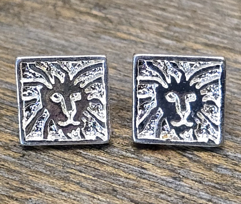 Anne Klein Lion Head Logo Silver Tone Square Stud Earrings