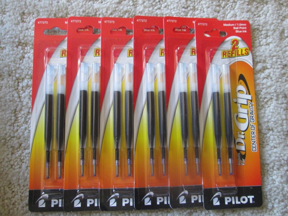 6 (12 Refills Total) Pilot Dr. Grip Center of Gravity Ballpoint Ink Medium Point