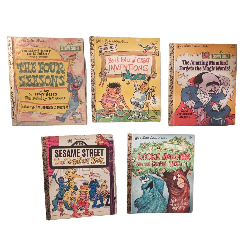 Vintage Little Golden Books Sesame Street Lot Of 5 -Bert & Ernie Cookie Monster
