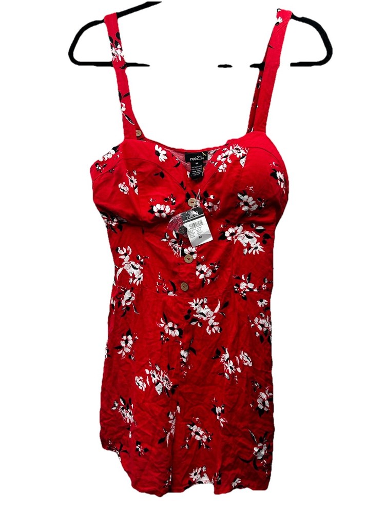 Rue 21 Womens Medium Red Floral Sleeveless Romper Shorts NWT Corset Style Y2K