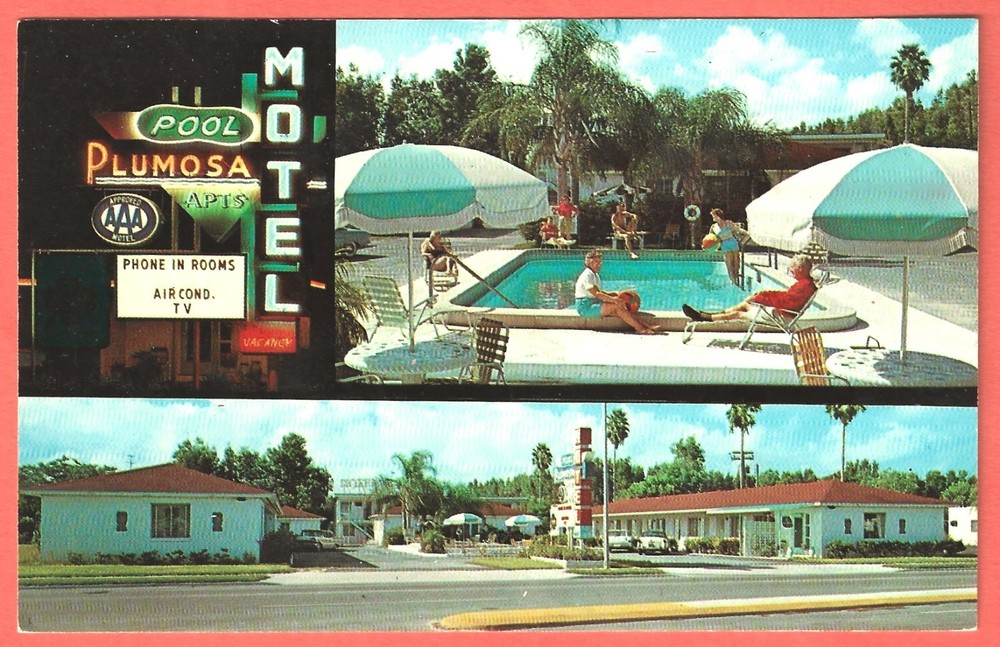 PLUMOSA MOTEL, CLEARWATER, FLA. – Swimming Pool - 1962 Postcard -Demolished 1978