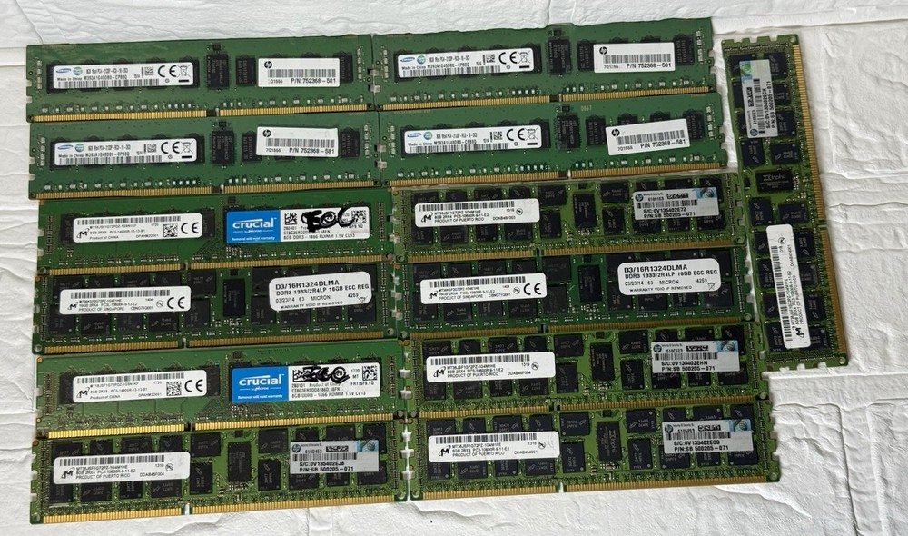 Mixed Lot Of Ram Memory Models—Tested/ Pulled From Work Environment