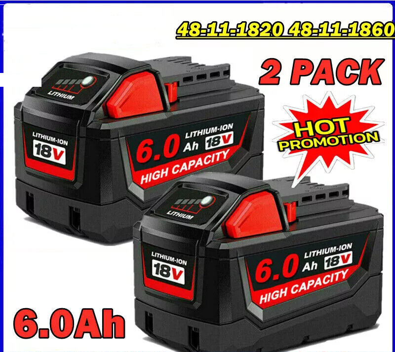 2-Pack 6.0Ah Milwaukee M18 High Output Extended Lithium Batteries