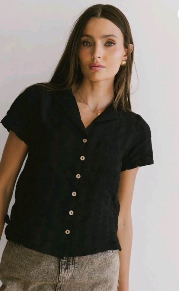 NWT BOHME Black Textured Cotton Gauze Boho Button Down Top Women's Size XL