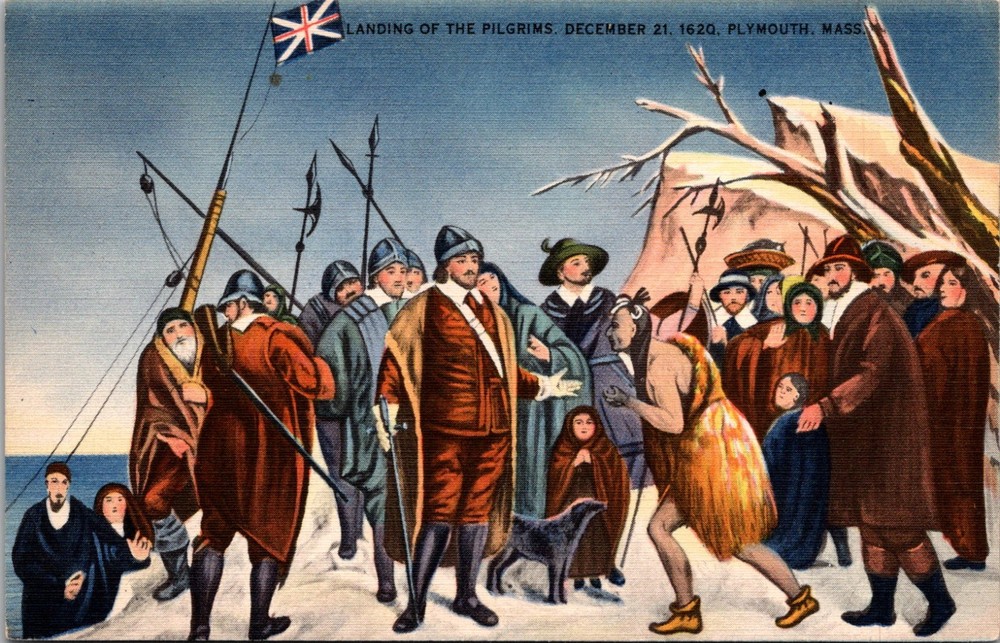 Landing of the Pilgrims Plymouth Massachusetts MA Postcard
