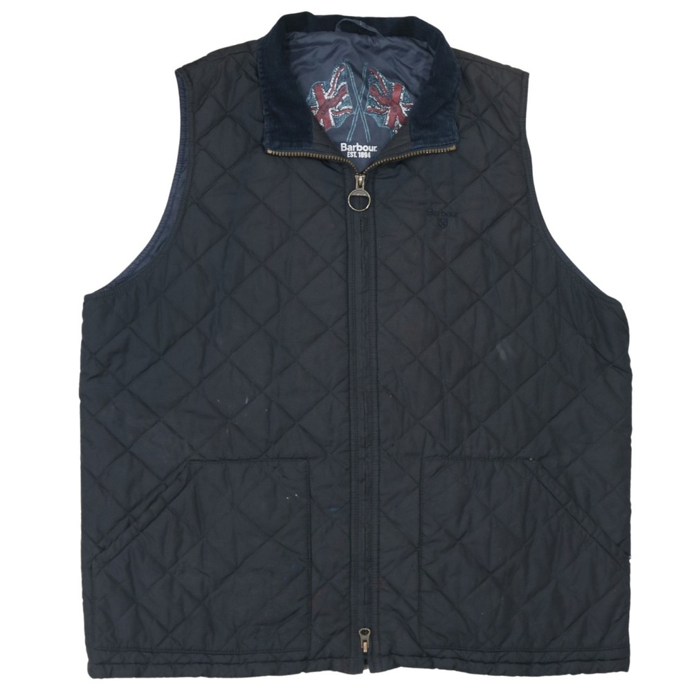 Barbour Mens Quilted Gilet Black Cord Collar Zip Front Pockets Bodywarmer XL