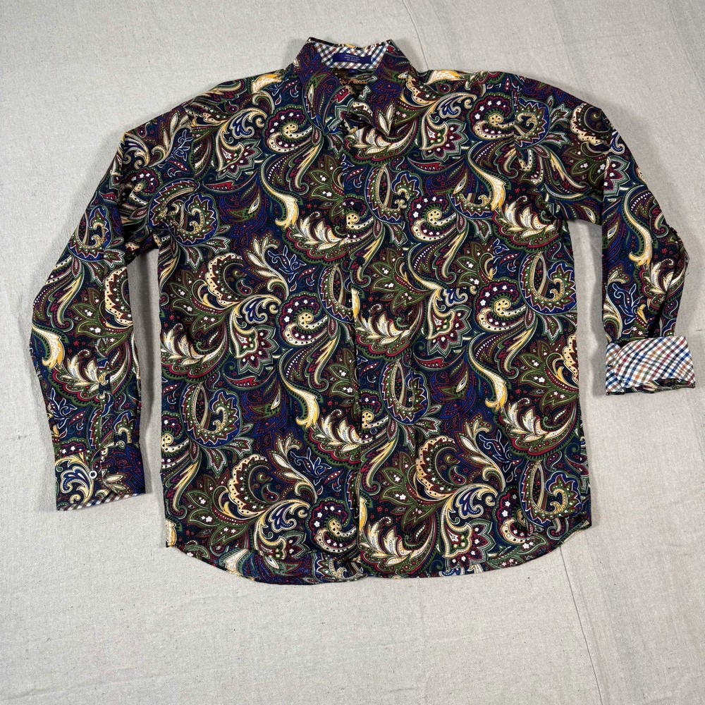 Alan Flusser Men’s XL Colorful Paisley Dress Shirt Flip Cuff Cotton