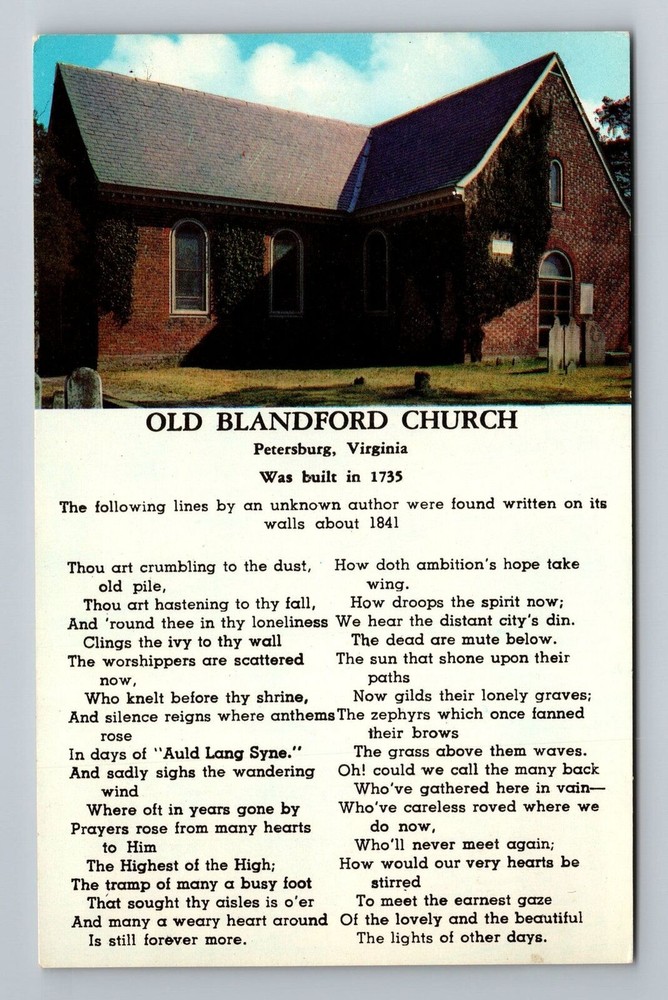 Petersburg VA-Virginia, Old Blandford Church, Vintage Postcard