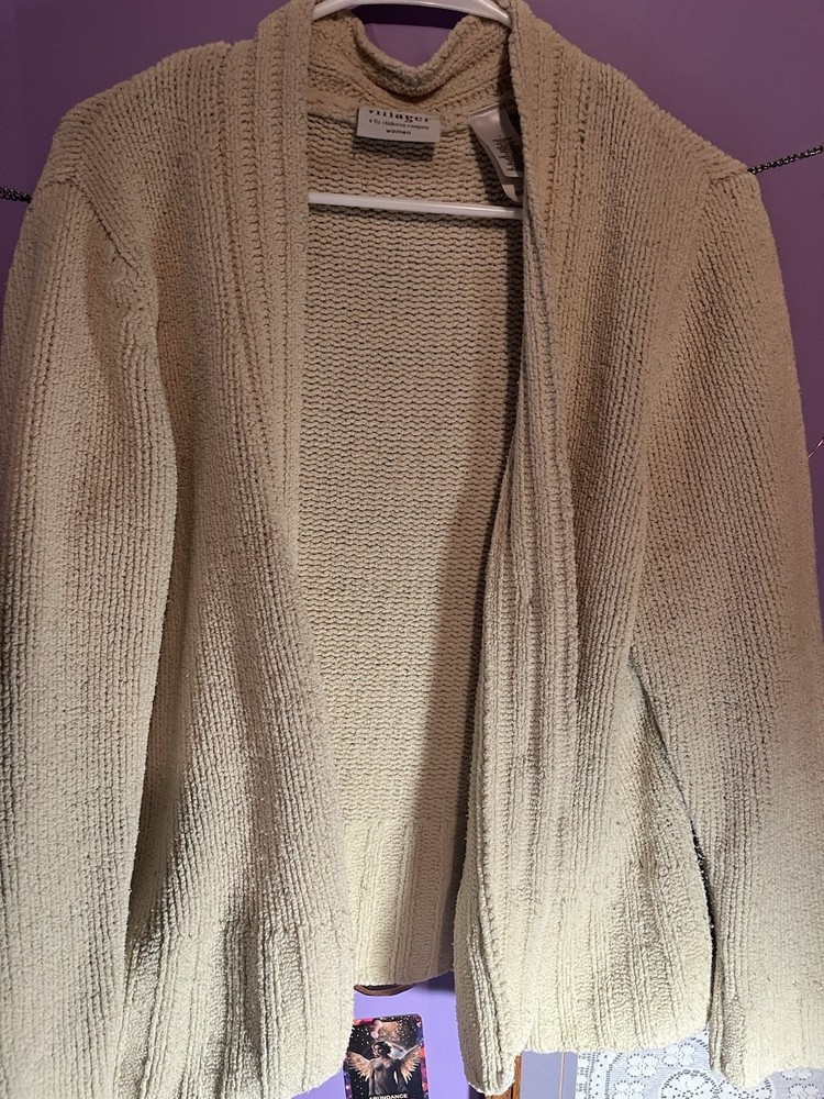 Liz Claiborne Liz Sport Sweater mock neck fitted heavy knit cream sz XL vtg 90s
