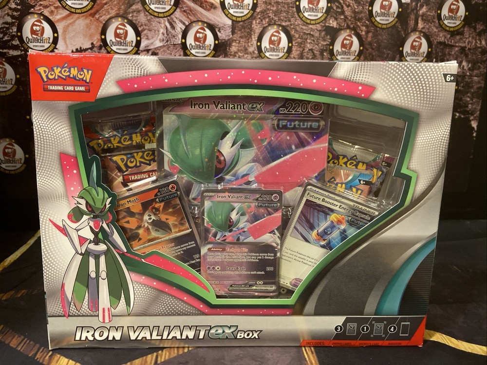 IRON VALIANT EX BOX Pokemon TCG 4 Booster Packs + 4 Foil Promo Cards SEALED NEW