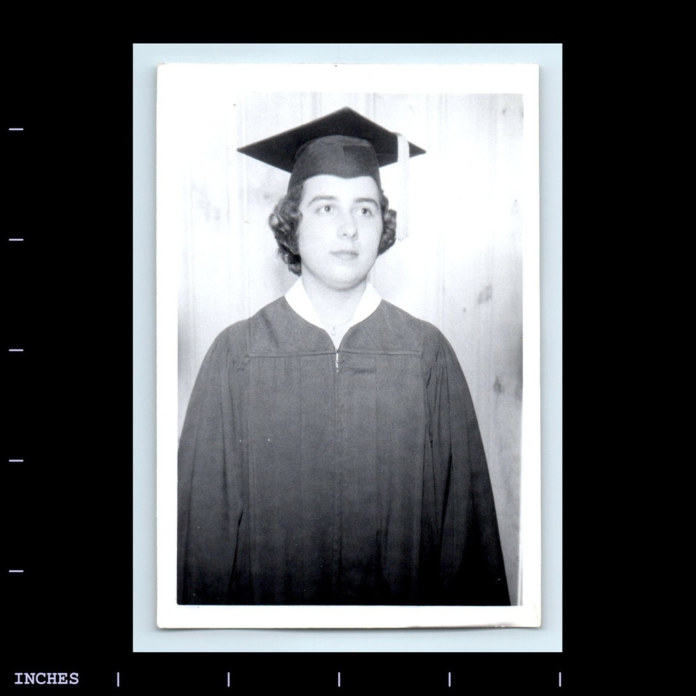 Old Vintage Photo WOMAN GRADUATION CAP AND GOWN SOLO CANDID PORTRAIT