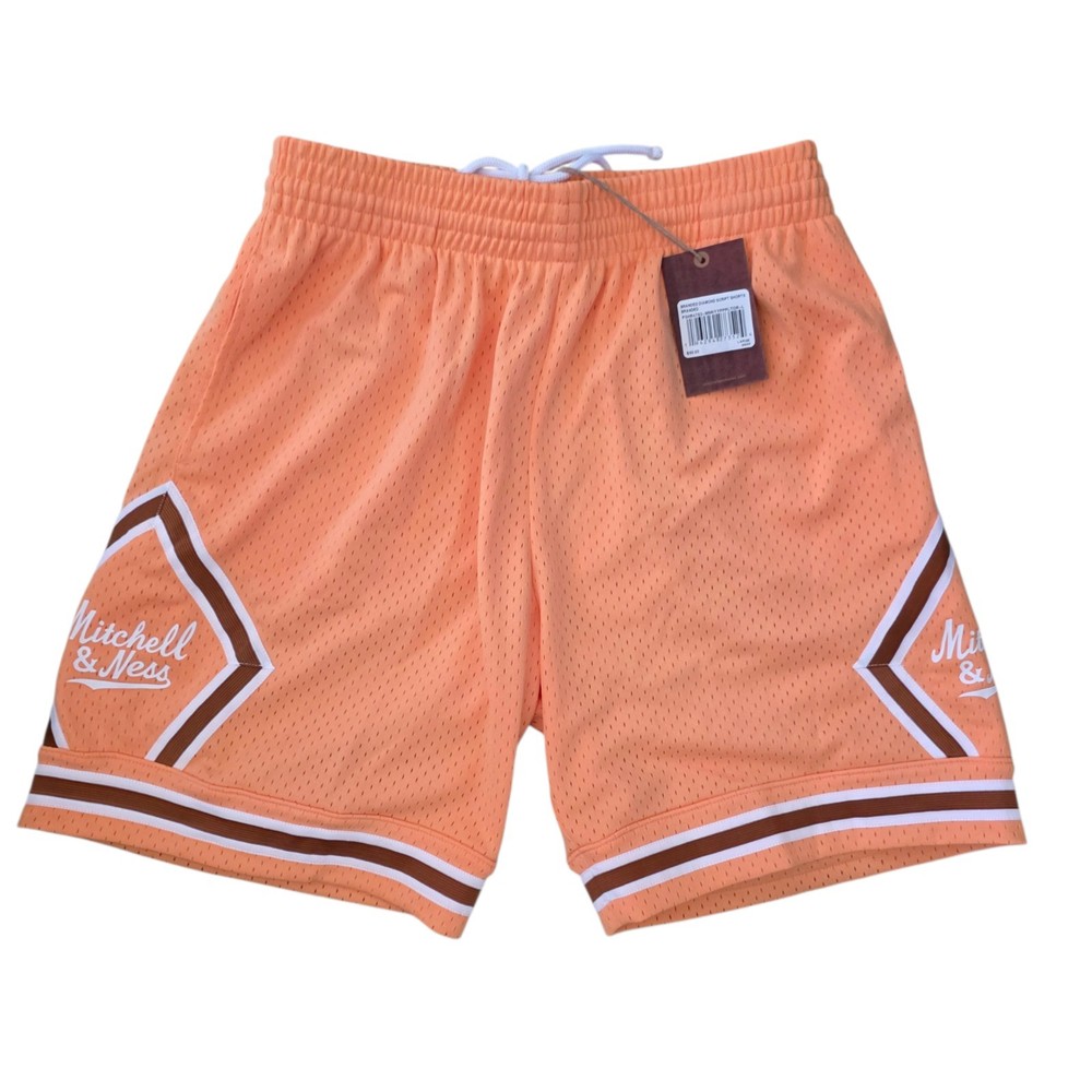 Mitchell & Ness Branded Diamond Script Shorts NWT Orange Cream Large MSRP $60