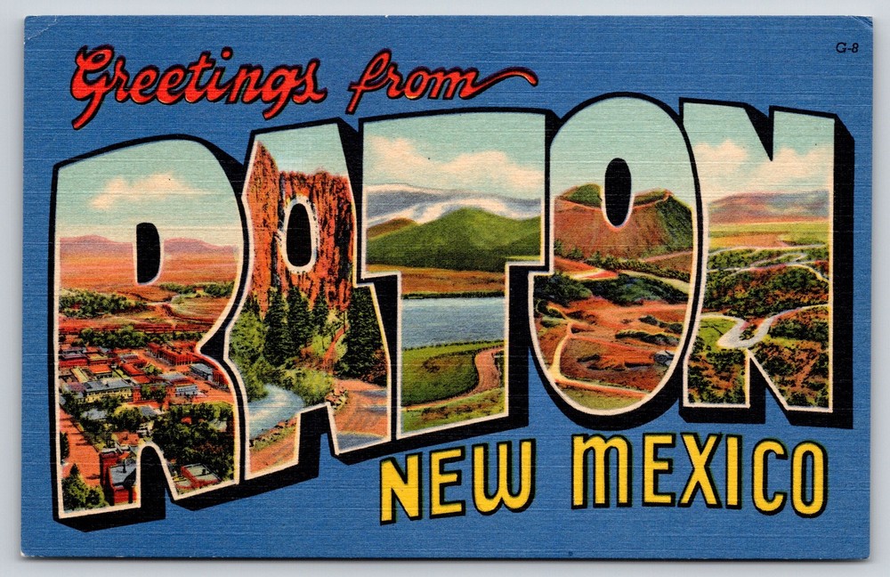 Raton New Mexico~Air View~Cliff~River~Large Letter Linen Postcard
