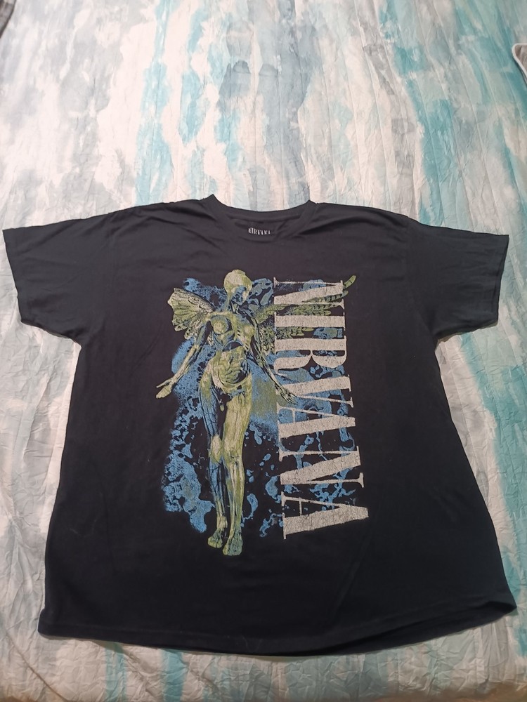 Nirvana Angel Graphic Band T Shirt Size Large Black Kurt Cobain Grunge Tee