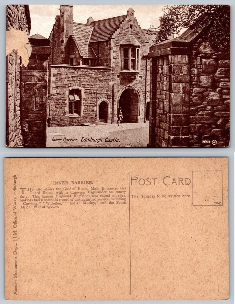 Vintage Edinburgh Castle Inner Barrier Postcard Cameron Highlander Sentry