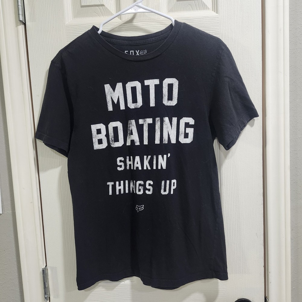 Fox Moto Boating T Shirt Men’s Small Slim Fit Black Cotton Graphic Tee