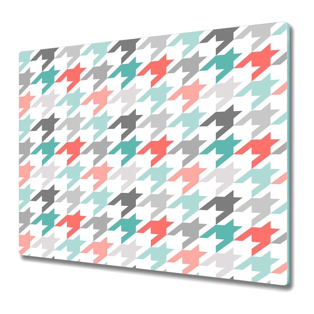 Glass Worktop Kitchen Chopping Board Hounds tooth grey blue and orange photo