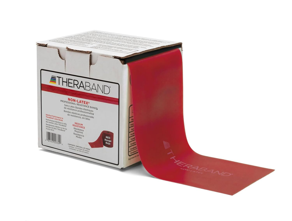 25-Yard Medium Red Non-Latex Resistance Band Roll for Professional Training