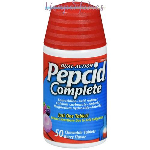 Pepcid Complete Dual Action Acid Reducer Chewable Tablets Berry 50 Count-image