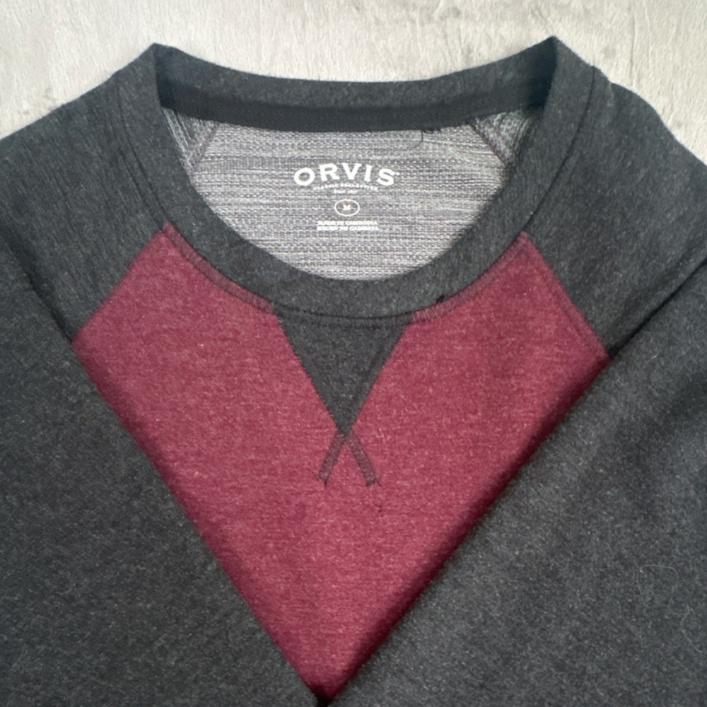 Orvis Long Sleeve T-Shirt Men’s Sz M Burgundy Charcoal Classic Collection