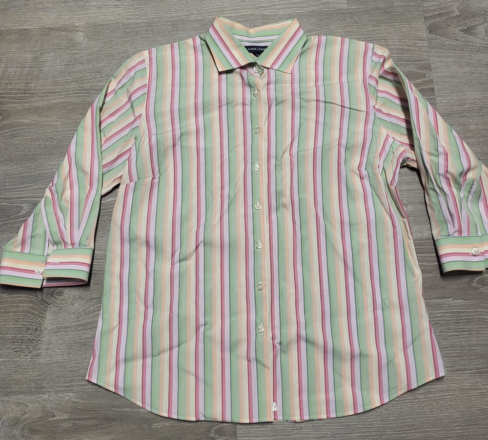 Lands End Women's Multicolor Striped Button Up Top Size 12