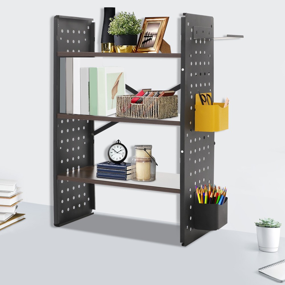 Desktop Bookshelf Desk Organizer Bookshelf Storage Shelf  with Metal Grid Panel