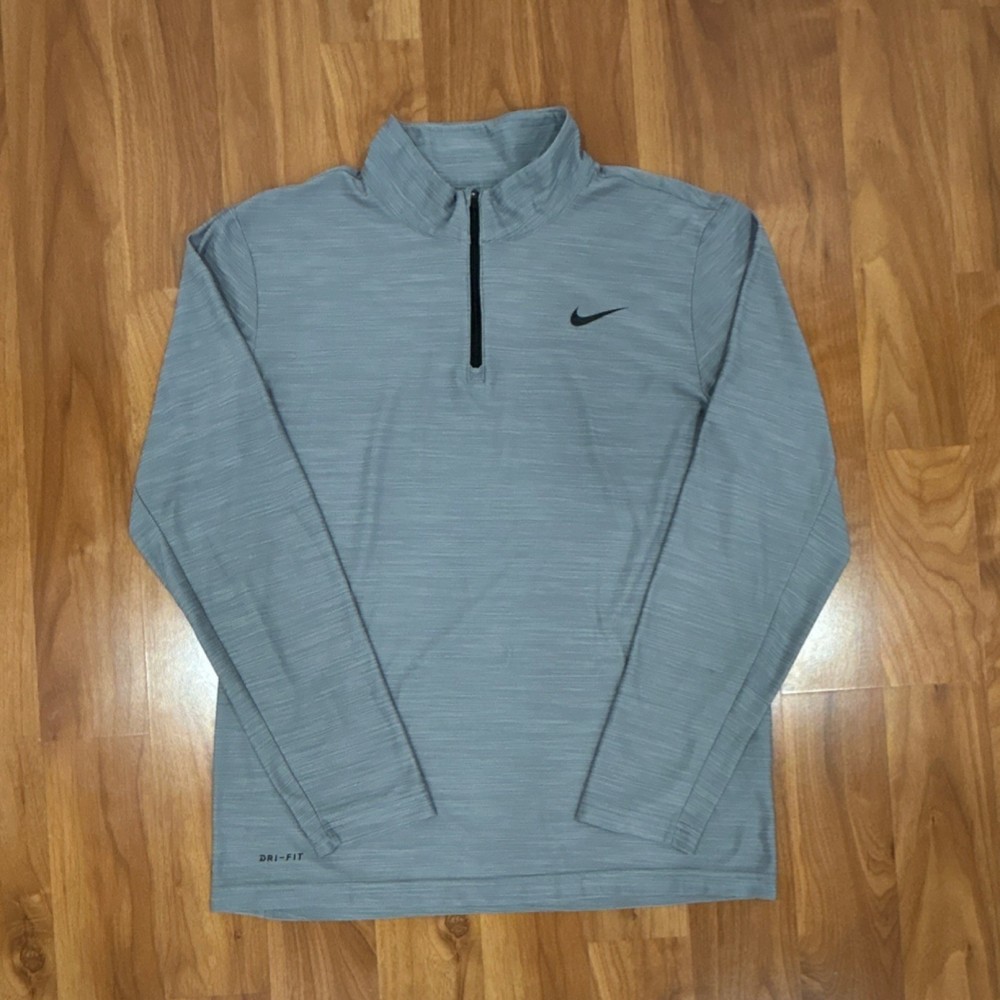 Nike Dri-FIT Men's M Gray 1/4 Zip Mock Neck Pullover Long Sleeve Top