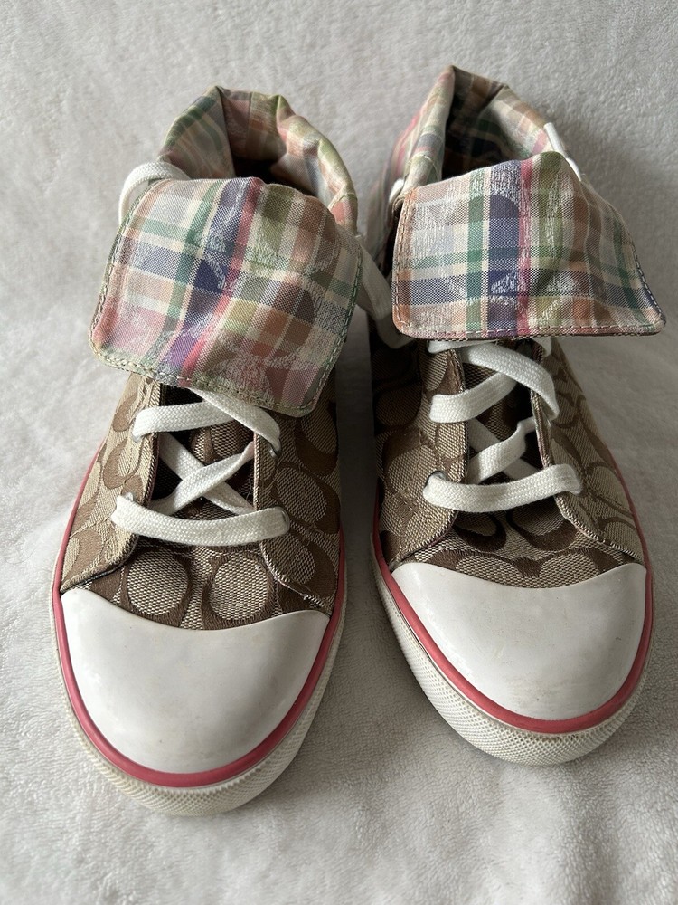 Coach Women's Bonney High Top Sneakers Canvas Lace Up Multicolor Shoes Size 7M