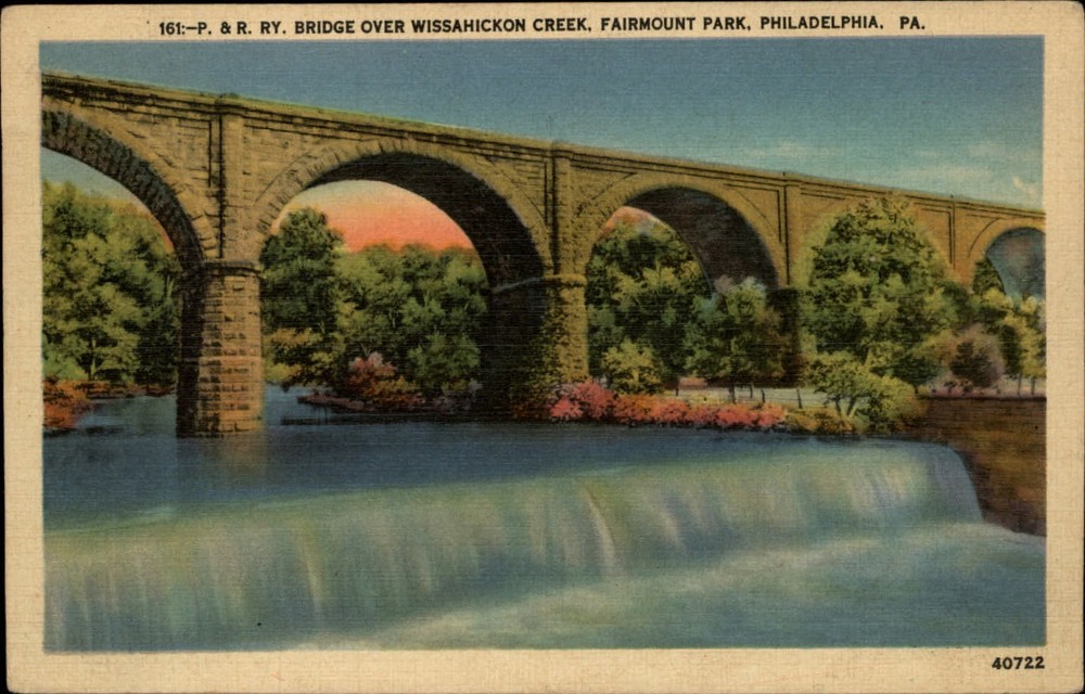 Philadelphia Pennsylvania Fairmount Park Bridge over Wissahickon 1938 postcard