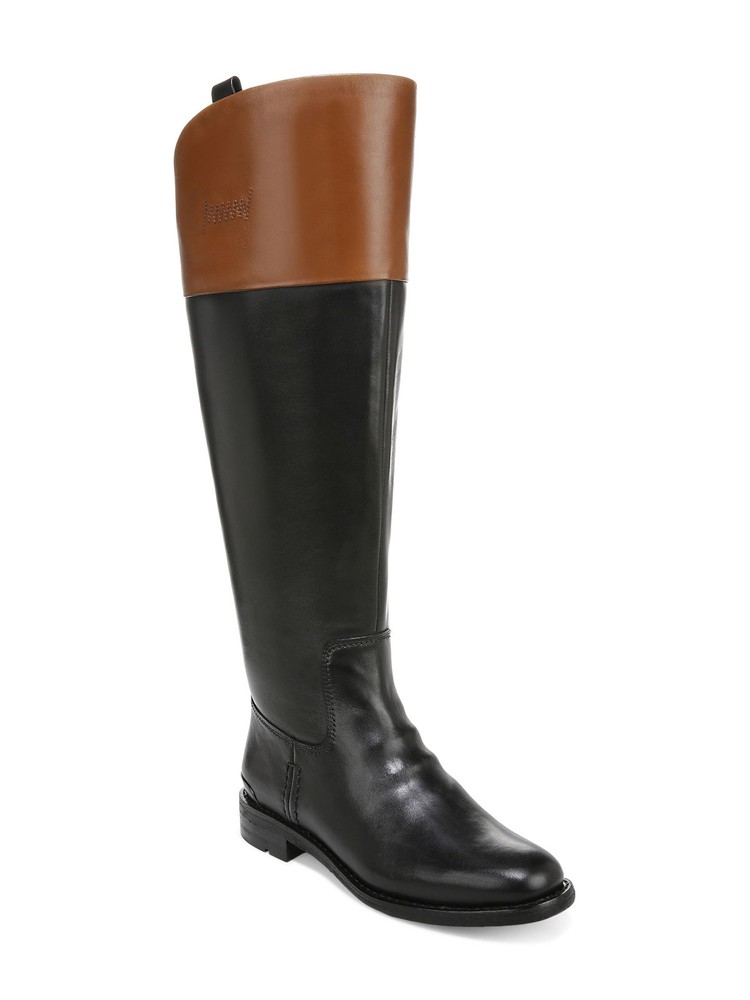 FRANCO SARTO Womens Black Pull-Tabs Meyer 2 Block Heel Leather Riding Boot 7 M