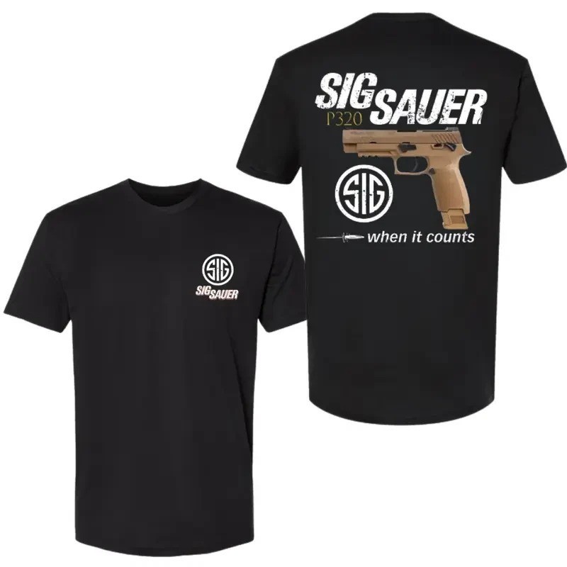 Sig Sauer P320 T-Shirt – “When It Counts” 2-Sided Graphic with M17 Pistol Print