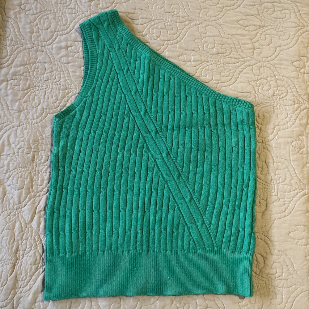 Maeve By Anthropologie Womens Sz M Green One Shoulder Asymmetrical Neck Top
