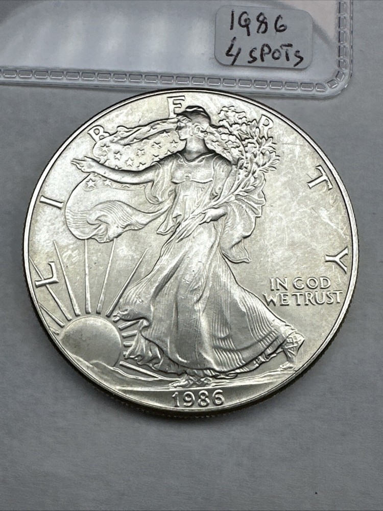 1986 Uncirculated Silver American Eagle 1oz 0.999 Fine Silver Some Spots
