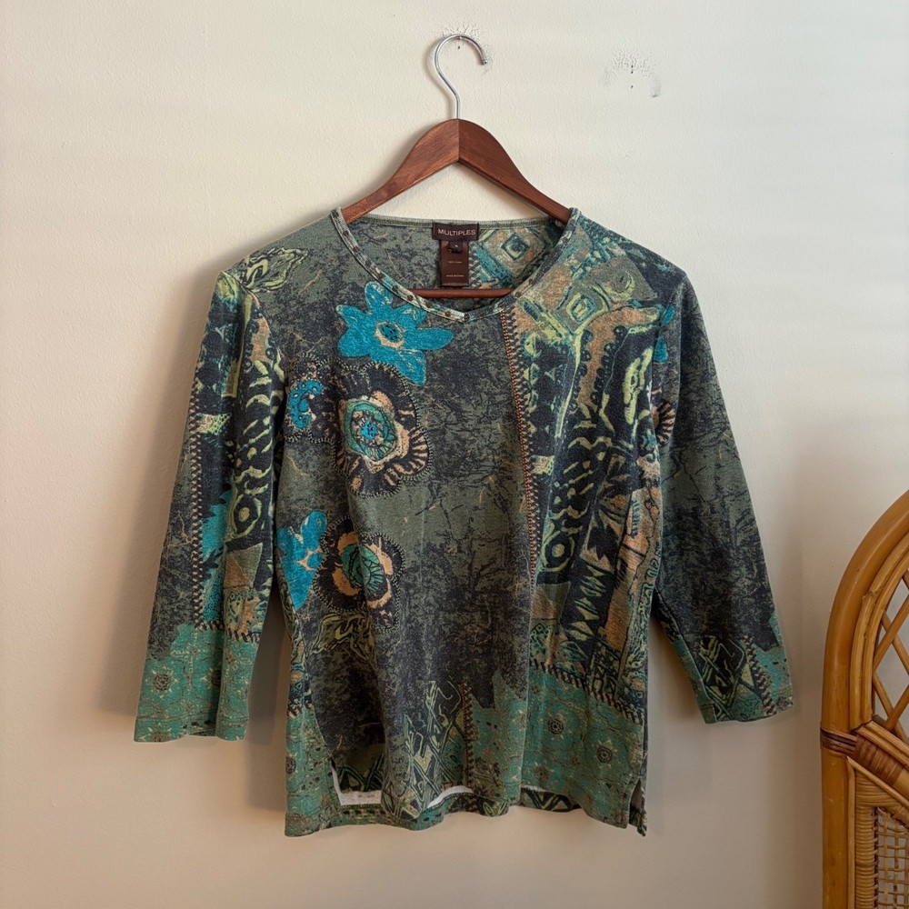 Vintage Y2K Womens Multiples Floral Patchwork Boho Style Cotton India T Shirt