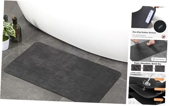 Super Absorbent Quick Dry Bath Mat Dark Gray 1'11 x 1'3 Rug