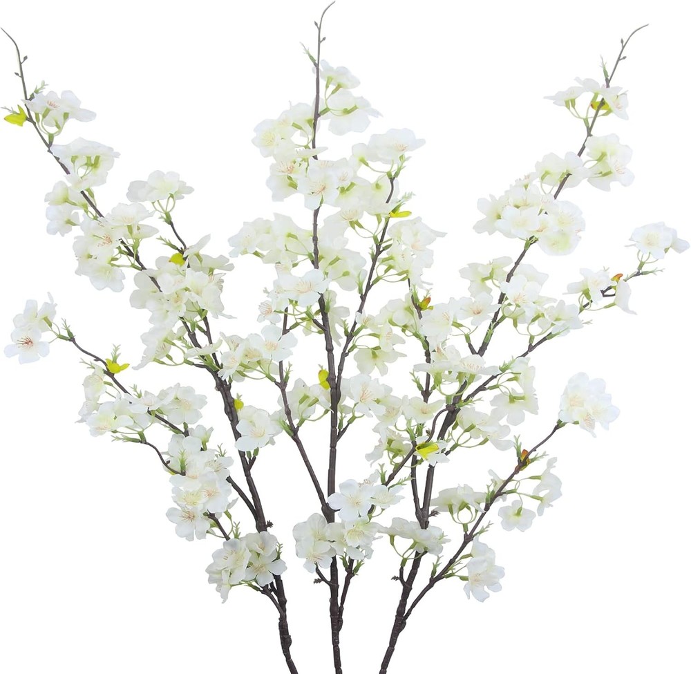 3Pcs Artificial Cherry Blossom Flower White Silk Peach Flowers Bulk Plum Blossom