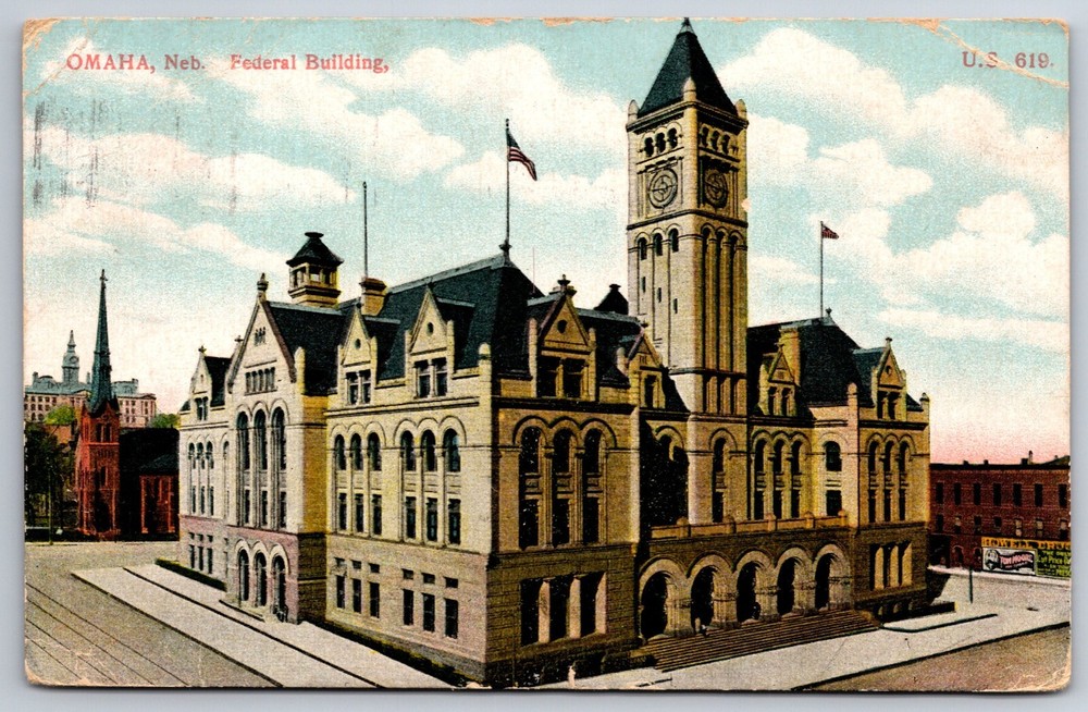 Omaha Nebraska~Air View Federal Building On Square~Vintage Postcard
