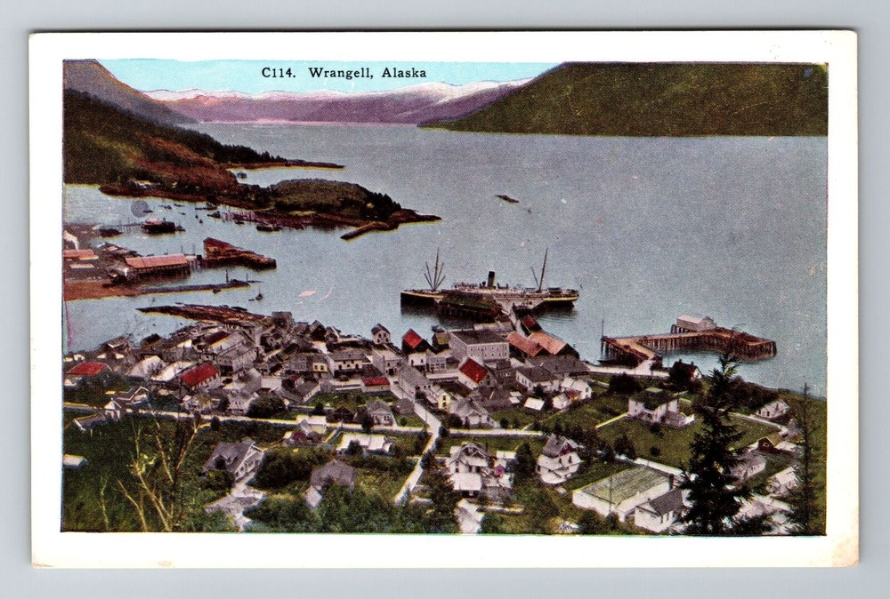 Wrangell AK-Alaska, Aerial Of Town Area, Antique, Vintage Souvenir Postcard