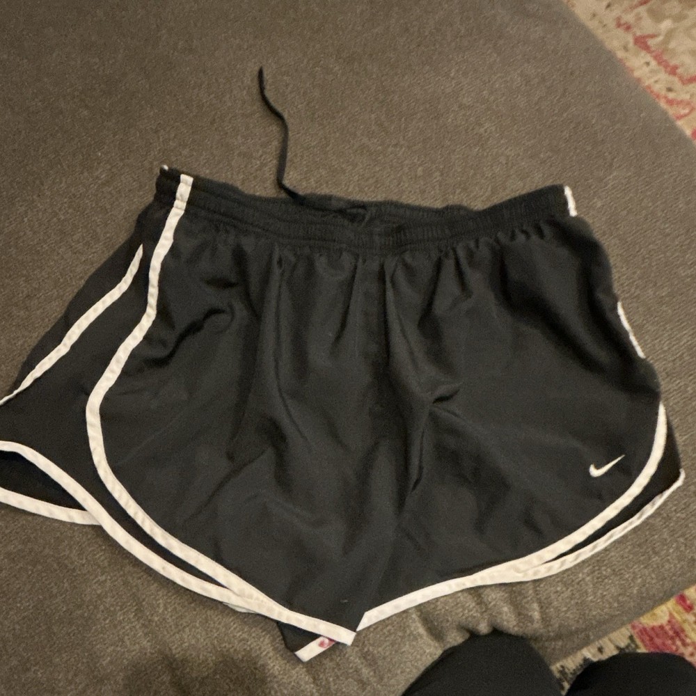 Nike Women's Black & White Trim Running Jogging Shorts Drawstring Elastic Waist