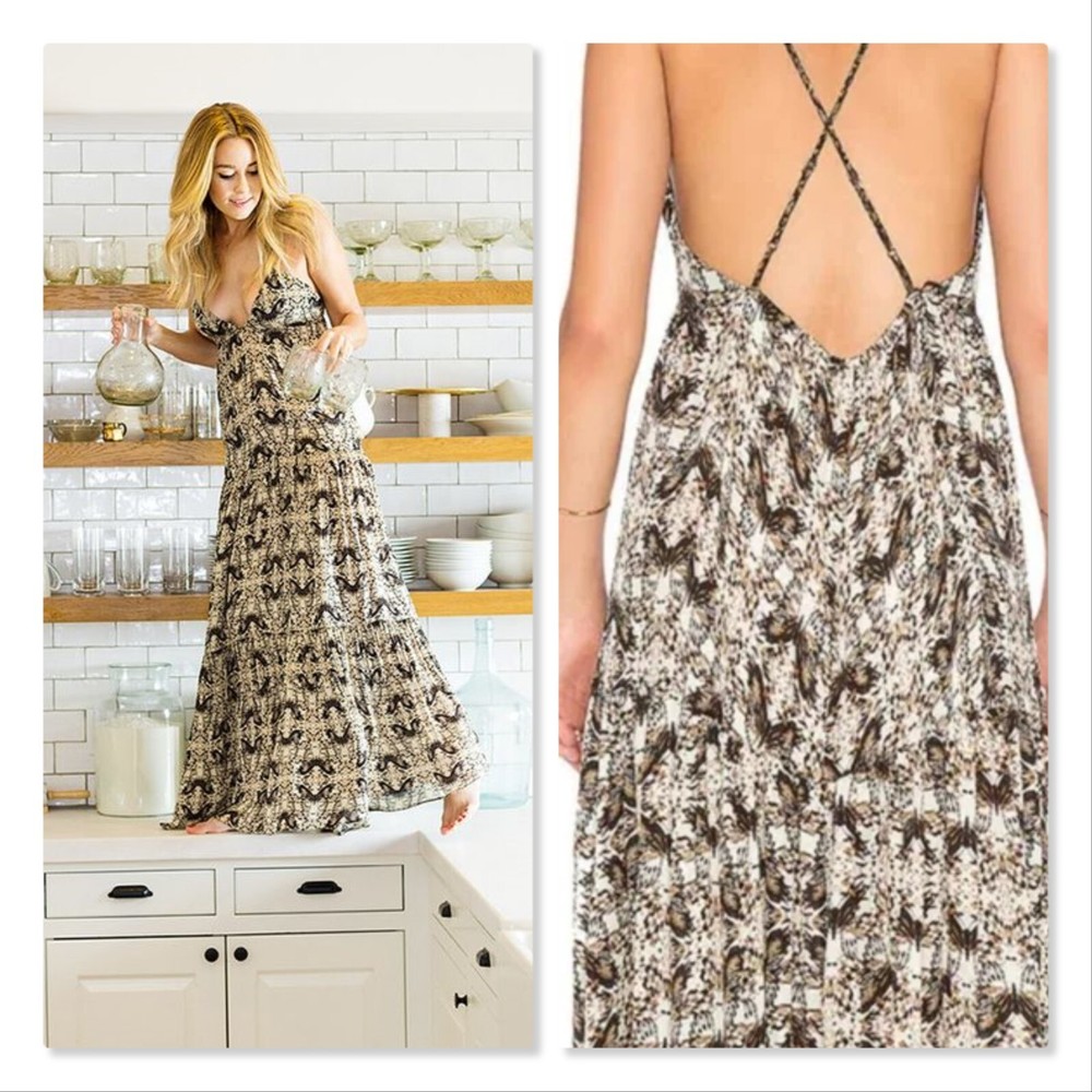 L'AGENCE Womens Size M or 10 Grace Long Maxi Silk Butterfly Print Dress