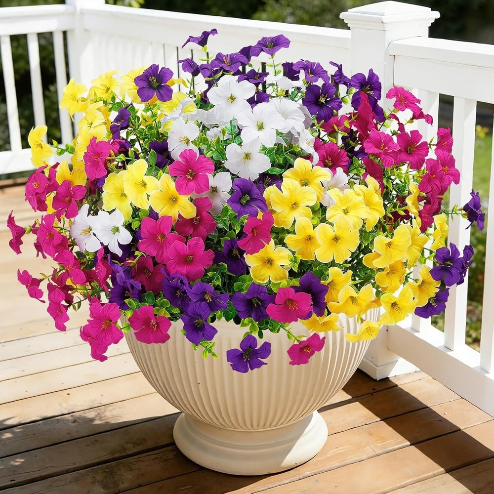20 Bundles Artificial Petunias Flowers for Outdoors, Faux Silk Flowers UV Resist