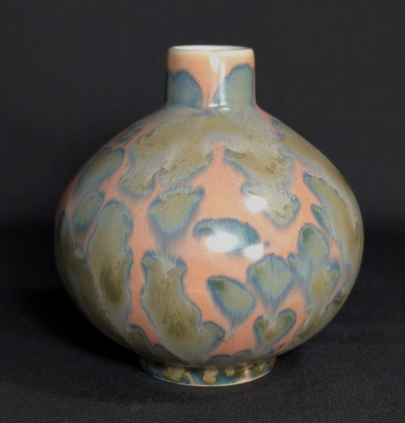 MCM Art Pottery Vase w/ Crystalline Glaze Pink Green Blue Porcelain Ceramic 5