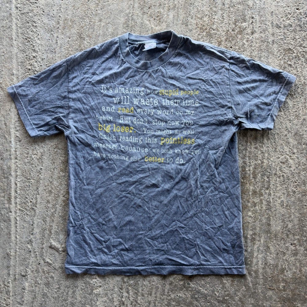 VINTAGE Y2K FUNNY JOKE HUMOR T-SHIRT PARODY GRAPHIC FADED BLACK MENS LARGE